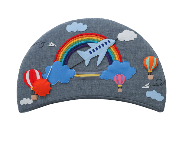 Activity chair round Activity chair Rondo blue with rainbow cushion