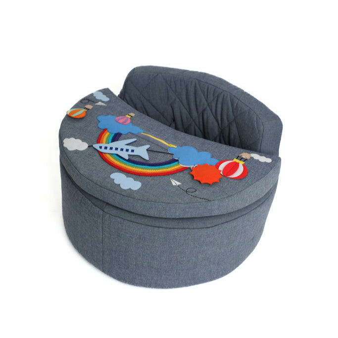 Activity chair round Activity chair Rondo blue with rainbow cushion