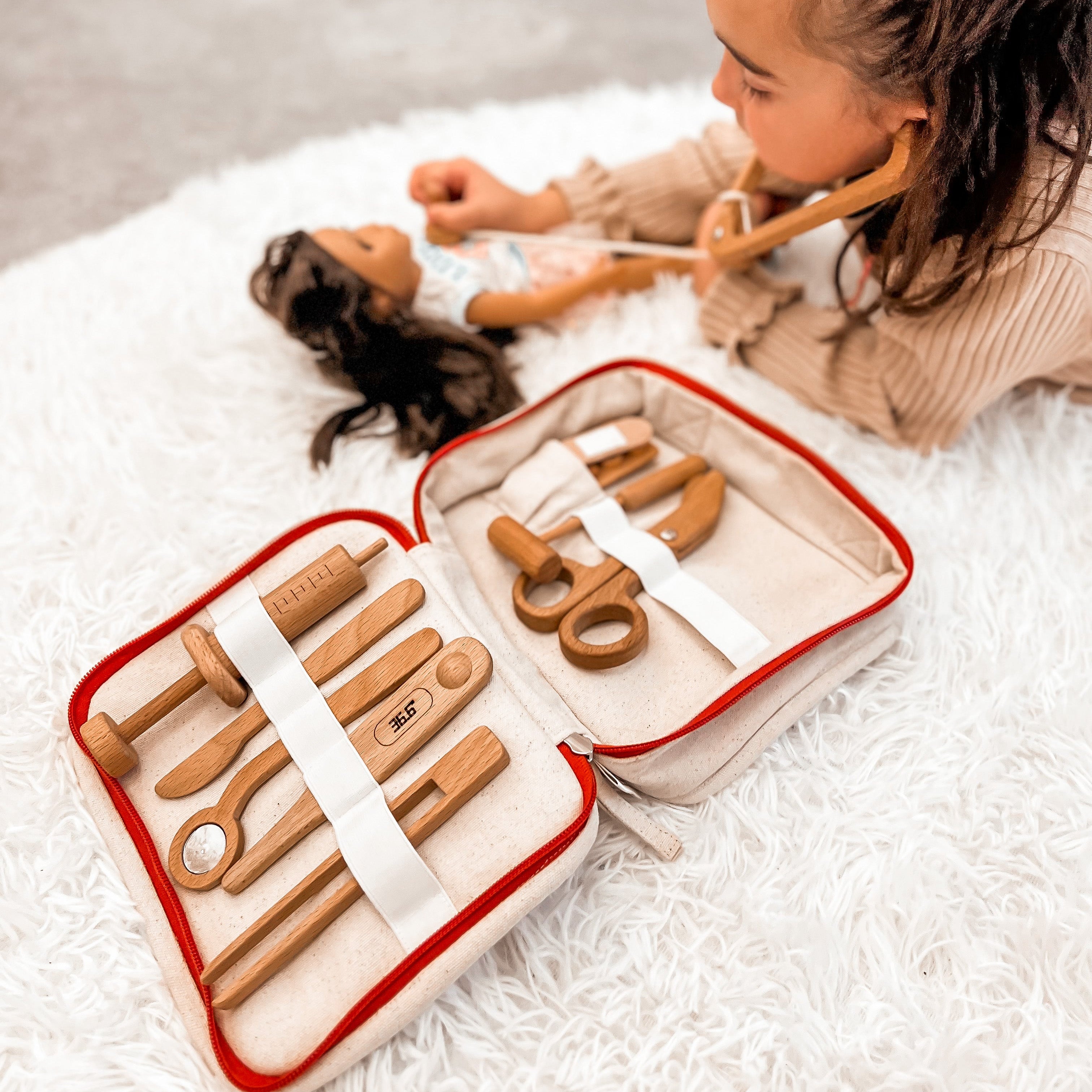 wooden toy doctor set