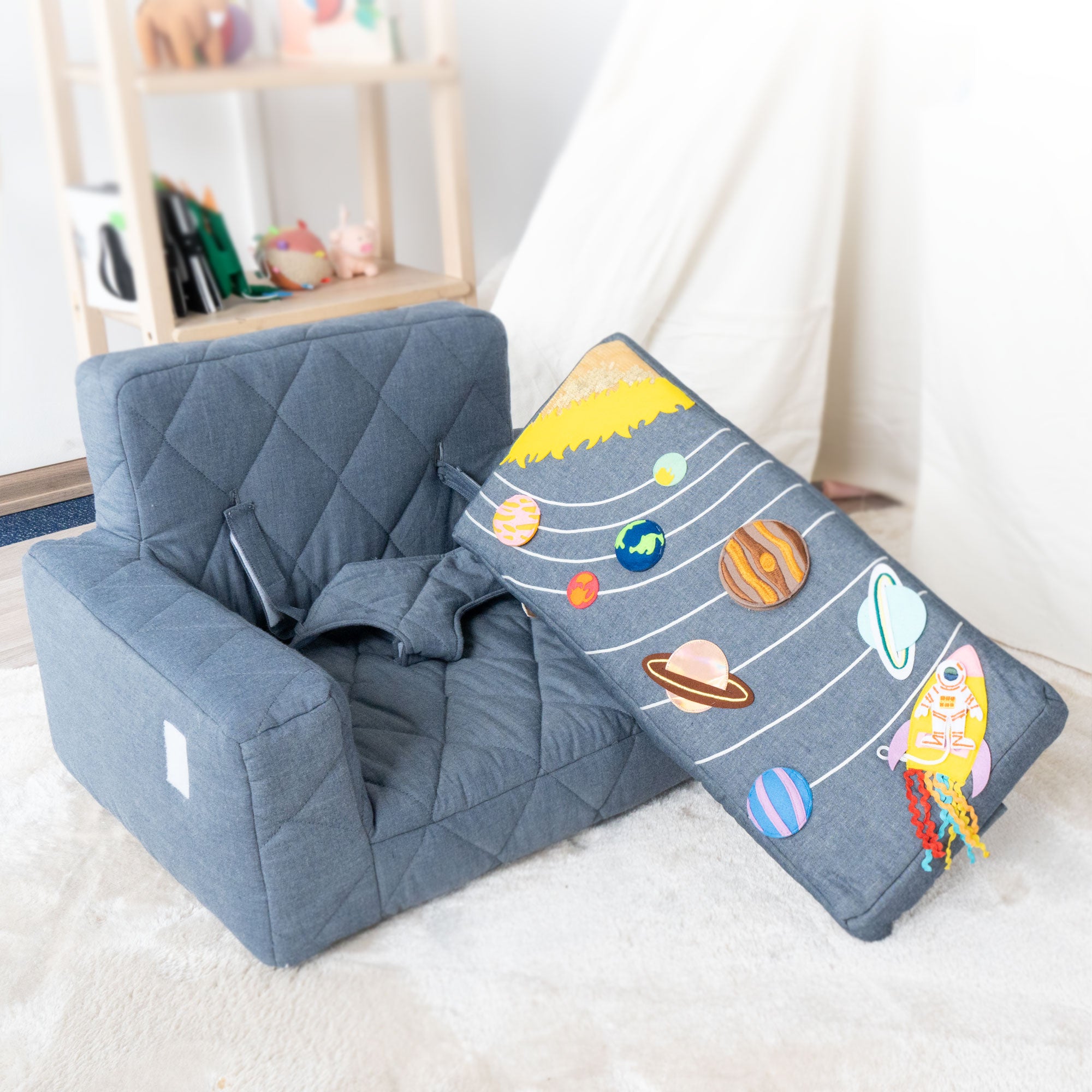 Activity armchair square Activity armchair Ecki blue with solar system cushion